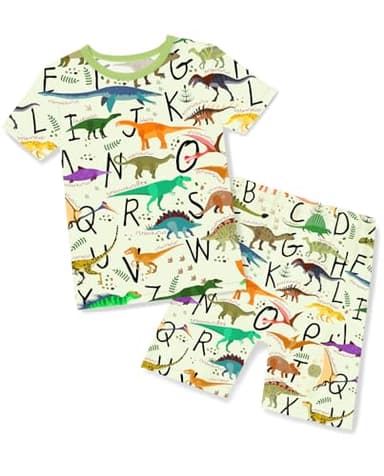 babee Reshinee Bamboo Viscose Toddler Dinosaur Pajamas Boys Girls Kids Baby Cool Short Summer Pjs Set 4-5T Two Piece - Image 1