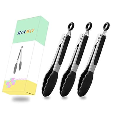 HINMAY Mini Tongs with Silicone Tips 7-Inch Kitchen Tongs, Set of 3 (Black) - Image 5