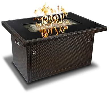 Outland Living Series 403 Fire Table – 44" 50,000 BTU Outdoor Propane Gas Fire Pit Table with Tempered Glass Top & Arctic Ice Decorative Glass Rocks, Espresso Brown - Image 1