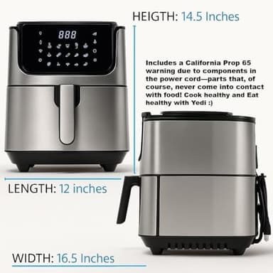 Yedi Evolution Air Fryer, 6.8 Quart, Stainless-Steel Finish, Ceramic Cooking Basket, with Deluxe Accessory Kit and Recipe Book - Image 6