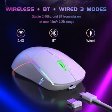 FFJ Wireless Gaming Mouse, 24000 DPI, Tri-Mode 2.4G/USB-C/Bluetooth 5.3 Gaming Mouse Wireless, RGB Programmable Mouse Gamer, 75Hrs Battery Life, Rechargeable Gaming Mice for PC, Mac, PS5, Xbox - White - Image 7