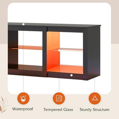WLIVE LED TV Stand for 65 Inch TV, Modern Entertainment Center with Adjustable Glass Shelves & Customizable LED Lights, Sturdy Media Console for Living Room, Bedroom,Gaming (Black) - Image 7