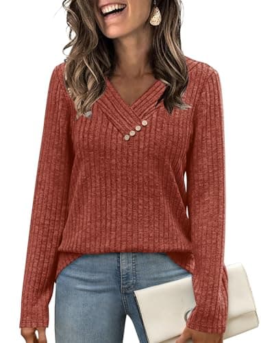 Womens Sweaters Fall Outfits 2025 Fashion Must Haves Clothes Long Sleeve Shirts Casual Winter Thanksgiving School Teachers Caramel L - Image 2