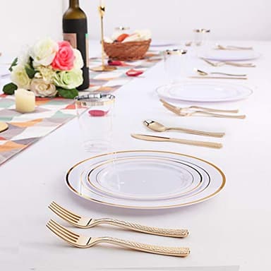 Supernal 360pcs Plastic Gold Silverware,Cutlery,Disposable Utensils,120 Plastic Knives,120 Gold Forks,120 Disposable Spoons,Perfect for Birthday,Party,Wedding - Image 6