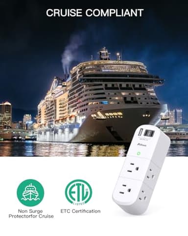 Cruise Ship Essentials - Outlet Extender with Rotating Plug, 6 AC Outlets with USB Charging Ports, Multi Plug Wall Outlet USB C Charger Hub, Non Surge Protector Non Extension Cord - Image 5