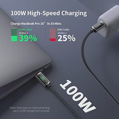 SOOPII 100W USB C to USB C Cable, 4FT Nylon Braided Type-C Cable, PD Fast Charging Cable with LED Display for lPhone 15/15 Pro/15 Plus/15 Pro Max, MacBook Pro, Samsung Galaxy S22/S10, Pixel, LG - Image 2