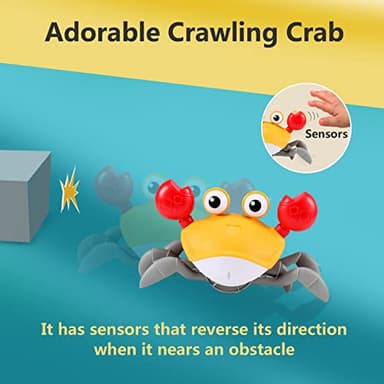 Crawling Crab Baby Toy Gifts: Tummy Time Toys Walking Dancing Cute Essentials Electric Induction Sensory Stuff Moving Babies Crabs with Light Up Music for Toddler Boys Girls Items Interaction Gadgets - Image 2