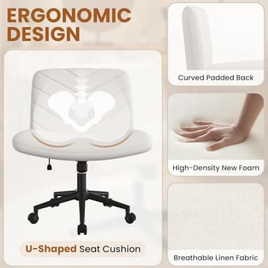 Yaheetech Wide Criss Cross Legged Office Desk Chair with No Wheels, Vanity Comfy Swivel Computer Chairs for Home Office Reading Makeup, Beige - Image 6