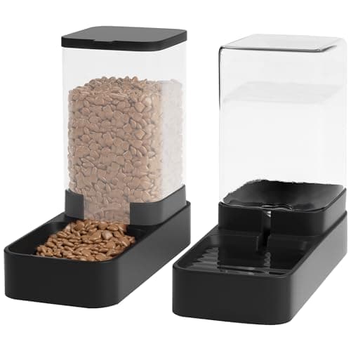 Wefeedy Automatic Cat Feeder and Water Dispenser in Set with Pet Food Bowl,Gravity Dog Waterer and Food Feeder for Small Medium Dog Cat Puppy Kitten Large Capacity(3.3L,Black)