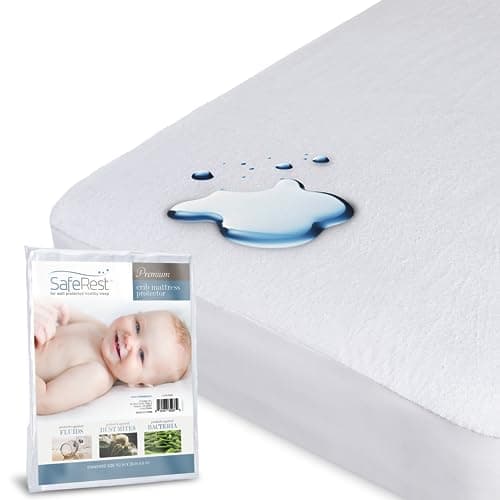 SafeRest Waterproof Crib Size Mattress Protector - Fitted with Stretchable Pockets - Machine Washable Cotton Mattress Cover for Bed - Image 1