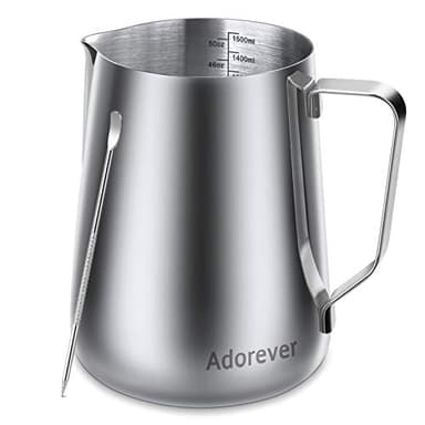 Milk Frothing Pitcher, 50oz Steaming Pitcher Stainless Steel Espresso Machine Accessories for Coffee Bar, Cappuccino Barista Tools Milk Jug Steamer Frother Cup with Decorating Latte Art Pen - Image 1