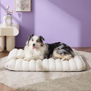LE SURE Cute Orthopedic Dog Bed Large Sized Dog, Waterproof Chic Flat Pet Beds with Removable Washable Cover, Fuzzy Thick Egg Crate Foam Pet Mat for Indoor Use (36" x 27", Cream) - Image 2