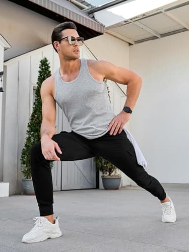 Comdecevis Men's Cargo Jogger Pants Stretch Sweatpants Slim Fit Tactical Pants with Zipper Pockets Casual Trousers Black Large - Image 5