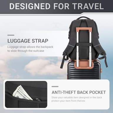 Velaybor 48L Expandable Laptop Backpack, Anti-thief Travel Backpack with USB Charging Port, Airline Approved Business Waterproof Carry on Luggage, Fits 17.3" Laptop for Men Women - Image 4