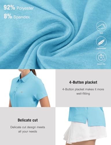 TBMPOY Golf Polo Shirts for Women Short Sleeve T Shirts Lightweight Athletic Ladies Plus Shirt Quick Dry 4-Button Water Blue L - Image 4