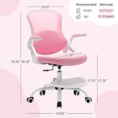 Kids Desk Chair,Ergonomic Study Chair with Adjustable Height,Swivel Mesh Desk Chair with Wheels,Home Office Chair for Children in Home Bedroom Pink - Image 2