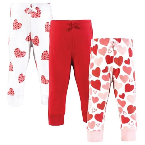 Hudson Baby Infant Girl Cotton Pants and Leggings, Valentine Hearts, 6-9 Months - Image 1