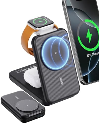 RORRY Portable Charger, 3-in-1 Charging Station 10000mAh Portable Charger Power Bank for MagSafe Foldable Battery Pack Travel for iPhone 16/15/14/13/12, for Apple Watch 10/9/8/7/6/5/Ultra/2, Black - Image 1