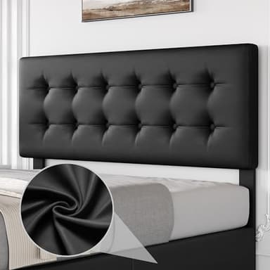 IDEALHOUSE Queen Size Bed Frame with 4 Storage Drawers and Headboard, Faux Leather Upholstered Platform Bed Frame with Wooden Slats Support, Button Tufted Design, No Box Spring Needed, Black - Image 6