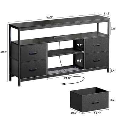 Huuger TV Stand Dresser with Power Outlets and LED Lights, 4 Drawers Entertainment Center with Shelf, 54 Inch Media Console for 55 60 Inch TV, 4 AC Outlets, 2 USBs, Dresser with PU Finish, Black - Image 7