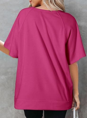 Dokotoo Womens Casual Summer Maternity Tops Crewneck Sweatshirt Short Sleeve Oversized T Shirts Fashion 2025 High Low Lightweight Thin Cotton Basic Pullover Loose Fit Shirts for Women Rosy X-Large - Image 2