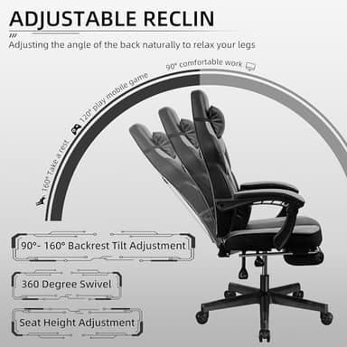 Shintenchi Gaming Chair, Computer Chair with Footrest and Lumbar Support,Video Game Chair Height Adjustable,Racing Style Computer Chair with 360°-Swivel Seat and Headrest (Grey) - Image 3