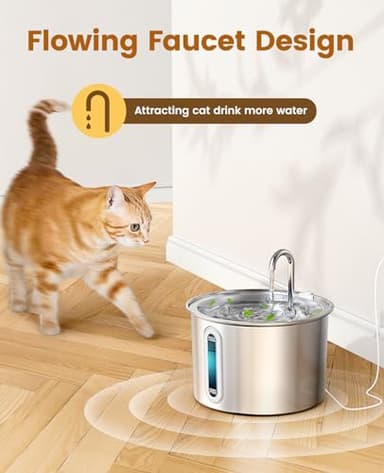 oneisall Stainless Steel Cat Water Fountain, 2L Water Fountains for Cats Indoor Dishwasher Safe with Quiet Pump and 3 Replacement Filters, Automatic Pet Water Fountain Faucet Spout Design - Image 6