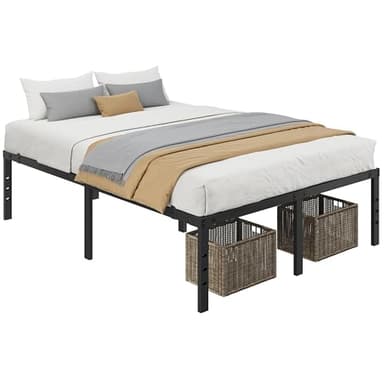 Yaheetech 18 Inch Tall Metal Bed Frame Queen Platform Bed Frame with Storage Space,Sturdy Slat Support,Easy Assembly,No Box Spring Needed,Black - Image 3