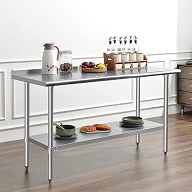 ROCKPOINT Stainless Steel Table for Prep & Work with Backsplash 24x60 Inches, NSF Metal Commercial Kitchen Heavy Duty Table with Adjustable Under Shelf and Table Foot for Restaurant, Home and Hotel - Image 2