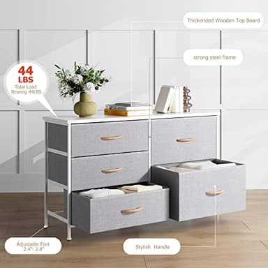 Nicehill Dresser for Bedroom with 5 Drawers, Storage Drawer Organizer, Wide Chest of Drawers for Closet, Clothes, Kids, Nursery, TV Stand with Storage Drawers, Wood Board, Fabric Drawers - Image 7