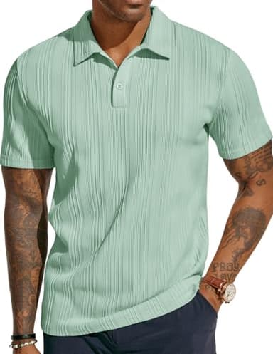 PJ PAUL JONES Mens Polo Shirts Short Sleeve Textured Golf Polo Shirts Mint Green - Image 1