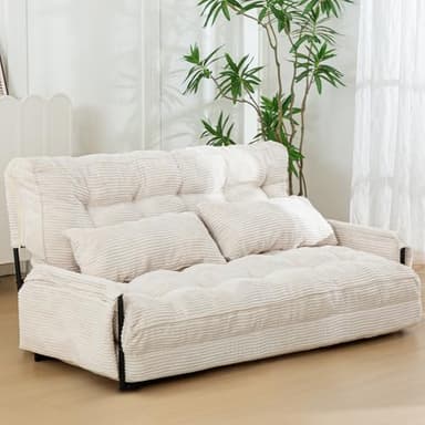 MAXYOYO Adjustable Floor Sofa Couch with 2 Pillows, Multi-Functional Bean Bag Bed, 5-Position Foldable Lazy Sofa Sleeper Bed with Armrest Versatile Floor Seating for Reading Gaming, Beige, Double - Image 1