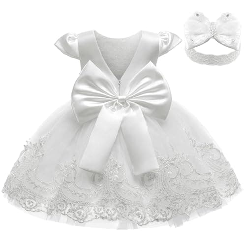 3M-3T Toddler Baby Girls Dresses Pageant Wedding Flower Girls Dress Formal Gowns Embroidered Lace Dress + Headwear - Image 1