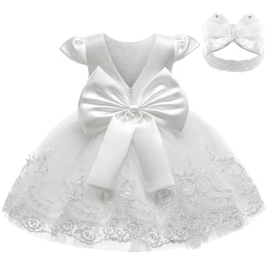 3M-3T Toddler Baby Girls Dresses Pageant Wedding Flower Girls Dress Formal Gowns Embroidered Lace Dress + Headwear - Image 1