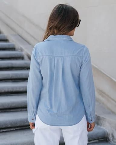 Luvamia Women's Denim Shirt - Long Sleeve Going Out Top in Helium Blue, Size Medium (8/10) - Image 2