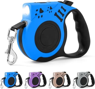 COSOWO Retractable Dog Leash with USB Rechargeable Flashlight for Night Walks, 16FT Automatic Telescopic Tractor Dog Leash for Small and Medium Dogs, Blue - Image 1