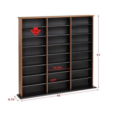 Prepac 3 Column Tall Cabinet Media Storage, Triple Width Wall, Cherry/Black - Image 3