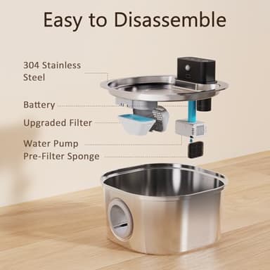 Voluas Stainless Steel Wireless Cat Water Fountain: 3.2L/108oz 3-Modes Pet Drinking Fountain Indoor Cordless Motion Sensor with 4200mAh Rechargeable Battery Operated - Image 7