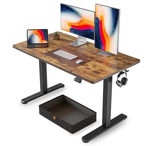 FEZIBO 48 x 24 Inches Standing Desk with Drawer, Adjustable Height Electric Stand up Desk with Storage, Sit Stand Home Office Desk, Ergonomic Computer Desk, Rustic Brown - Image 1