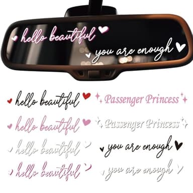 8 Styles Hello Beautiful Mirror Decal Rear View Mirror Sticker Passenger Princess Car Decor Vanity Accessories for Women Self Affirmations Mirror Window Decal Gift - Image 1