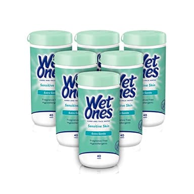 Wet Ones Hand and Face Wipes, Sensitive Skin Wipes | Unscented Wipes, Hand and Face Wipes Sensitive Skin, Wet Ones Sensitive Skin Wipes, 40 ct. Canister (6 pack) - Image 1
