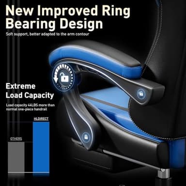 HLDIRECT Gaming Chair, Ergonomic Video Game Seat with 360° Swivel & Lumbar Massage, Computer Chair PU Leather Cushion for Adults Home/Office Use (Black & Blue) - Image 5