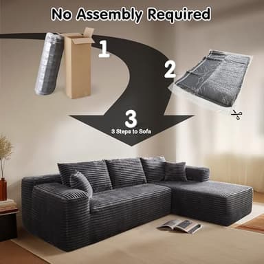 ovios 104" Cloud Sectional Couch with L-Shape Chaise,Modern Modular Sofa with Deep Seat, Upholstered Couches for Living Room Bedroom,No Assembly Required, Grey (Plush Corduroy Fabric) - Image 4