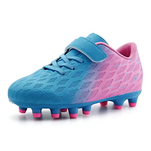 brooman Kids Firm Ground Soccer Cleats Boys Girls Athletic Outdoor Football Shoes(9,Blue Pink) - Image 1