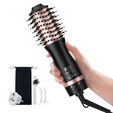 slopehill Mini Dual Voltage Hair Dryer Brush,1000 Watts Travel Hot Air Brush with European Plug, Ionic One Step Hair Dryer and Styler for Women for Home & Salon, Oval Barrel 2 Heat & 2 Speed Settings - Image 1