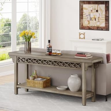 Tribesigns 70.8-Inch Solid Wood Long Console Table, Farmhouse Entryway Table with Storage, Narrow Sofa Table Grey Couch Table for Living Room Entryway Hallway (Gray) - Image 4