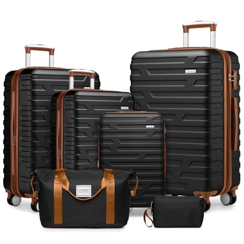 LARVENDER Luggage 6 Piece Sets Hardside Expandable Suitcases with Spinner Wheels TSA Lock, Lightweight Travel Carry On Luggage Sets for Women, Black - Image 1