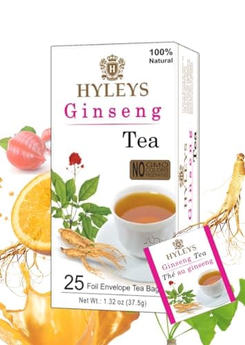 Hyleys Ginseng & Green Tea with Natural Guarana & Orange Flavor - Herbal Energy Tea - 25 Tea Bags - Image 1
