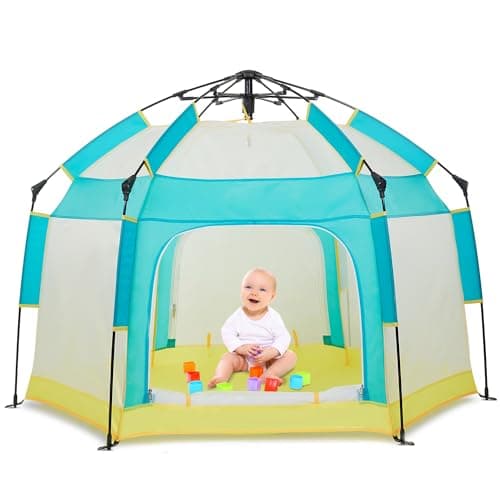 Bend River Baby Playpen with Canopy, Portable Baby Beach Tent, Toddler Play Yard Indoor and Outdoor, Foldable Mosquito Net for Infant - Green - Image 1