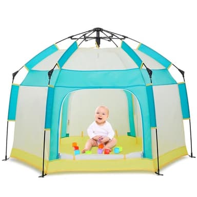 Bend River Baby Playpen with Canopy, Portable Baby Beach Tent, Toddler Play Yard Indoor and Outdoor, Foldable Mosquito Net for Infant - Green - Image 1